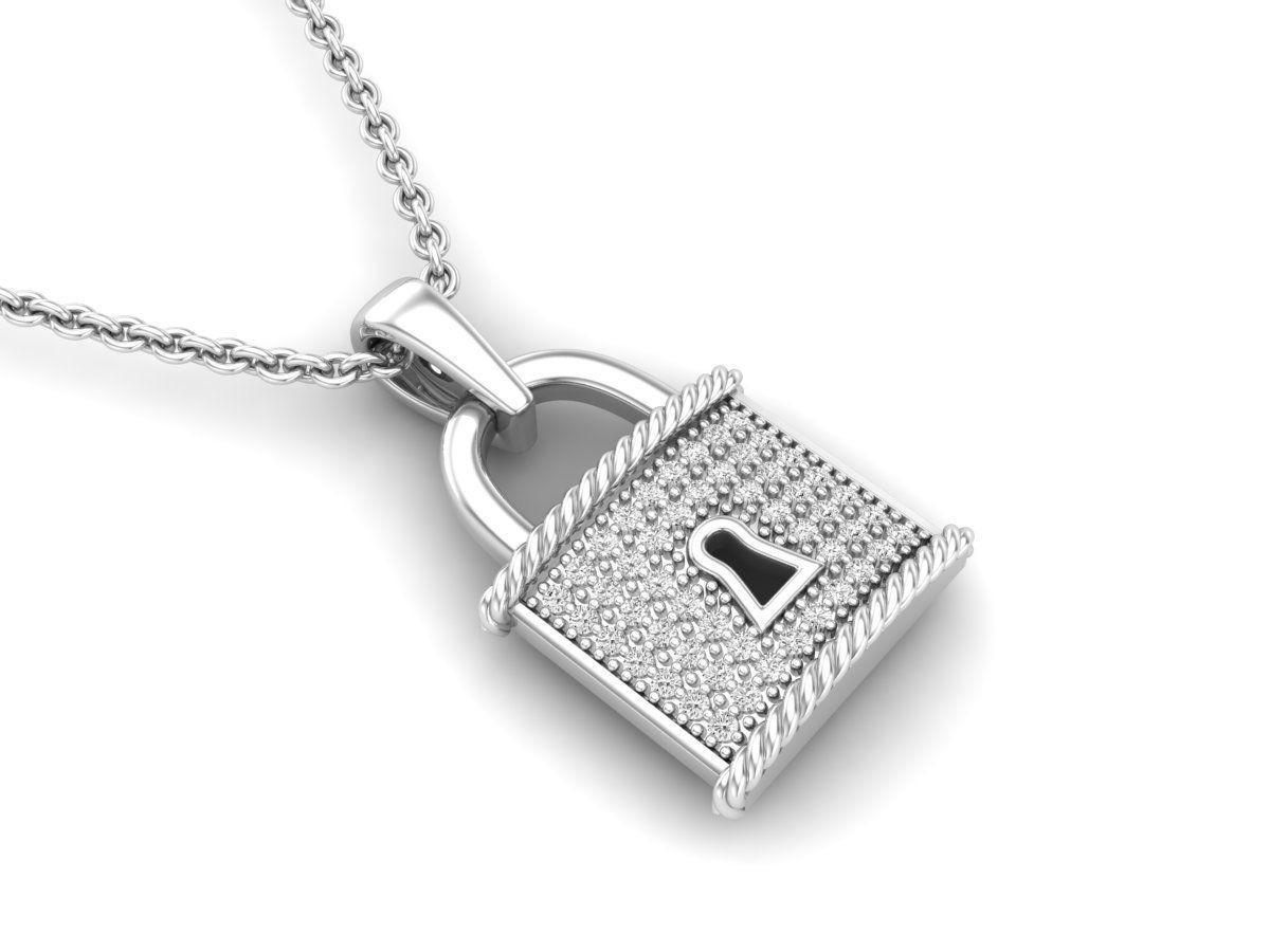 HFS-N036 (14) Sparkling Silver Lock Necklace featuring a gleaming silver lock pendant.