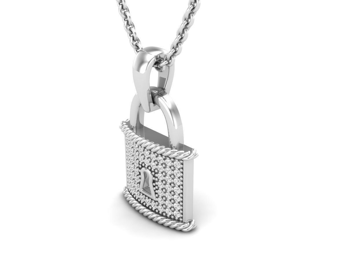 HFS-N036 (15) Sparkling Silver Lock Necklace featuring a gleaming silver lock pendant.