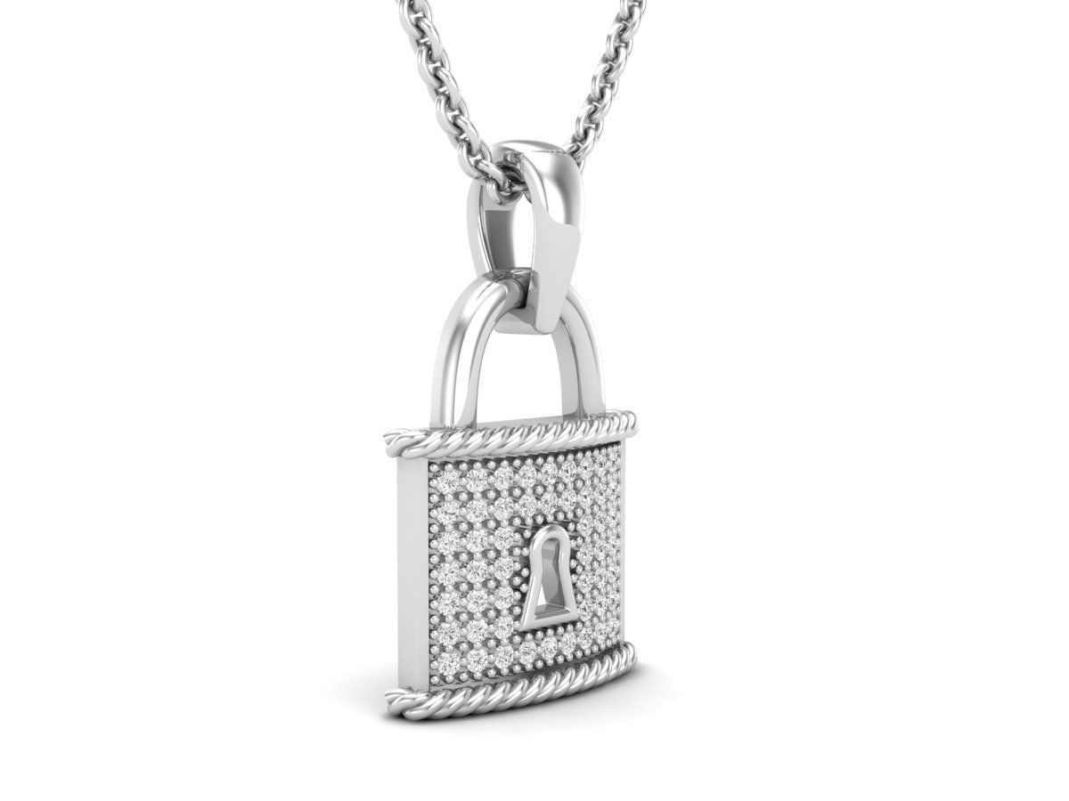 HFS-N036 (20) Sparkling Silver Lock Necklace featuring a gleaming silver lock pendant.