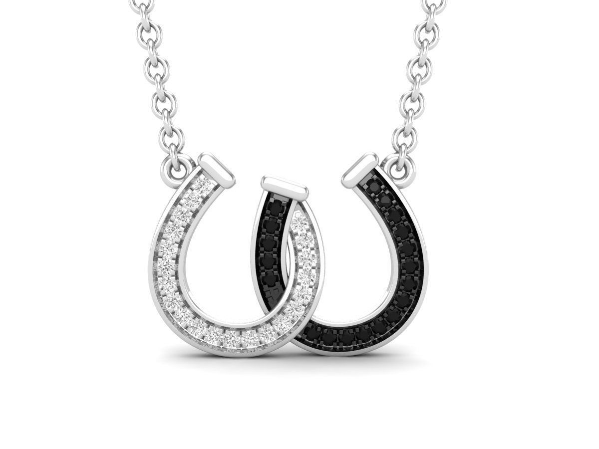 Sterling silver necklace with a sparkling couple horseshoe pendant.
