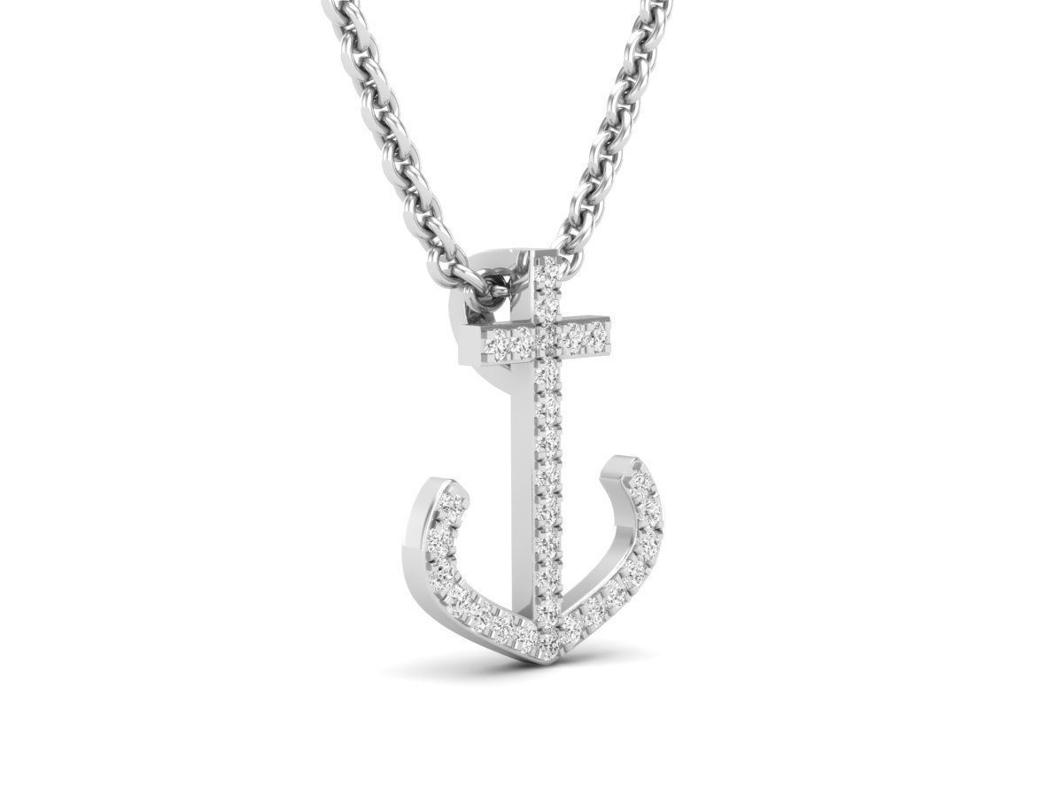 HFS-N041 (11) Sparkling Anchor Silver Necklace with a gleaming anchor pendant