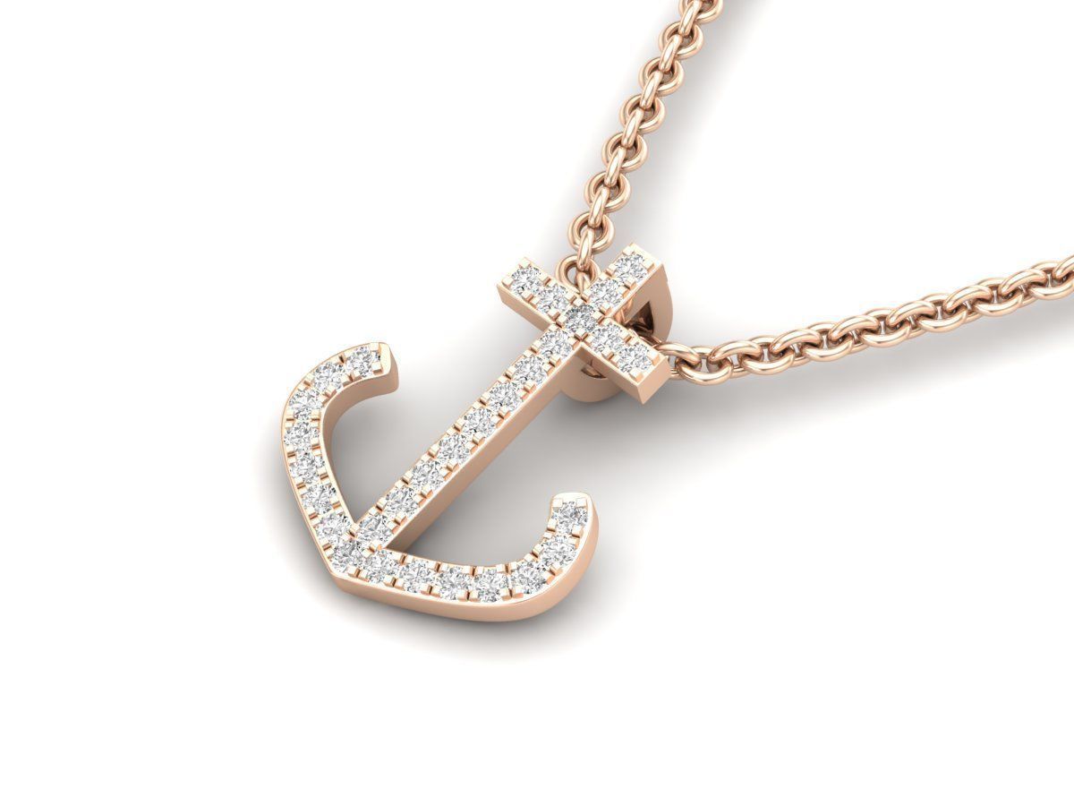 HFS-N041 (12) Sparkling Anchor Silver Necklace with a gleaming anchor pendant