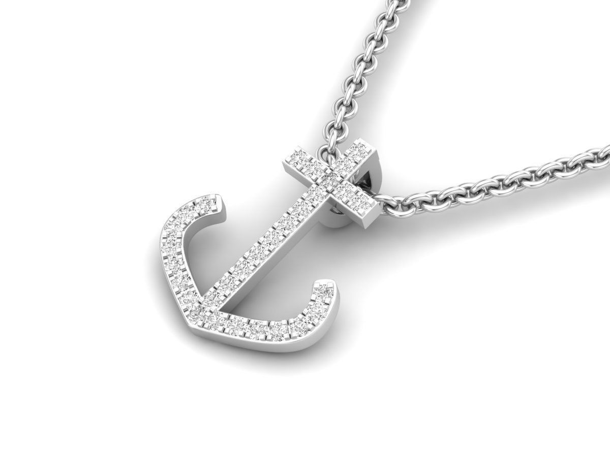 HFS-N041 (14) Sparkling Anchor Silver Necklace with a gleaming anchor pendant