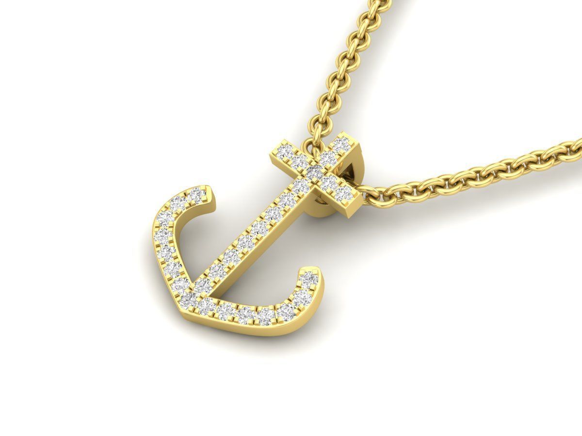 HFS-N041 (4) Sparkling Anchor Silver Necklace with a gleaming anchor pendant