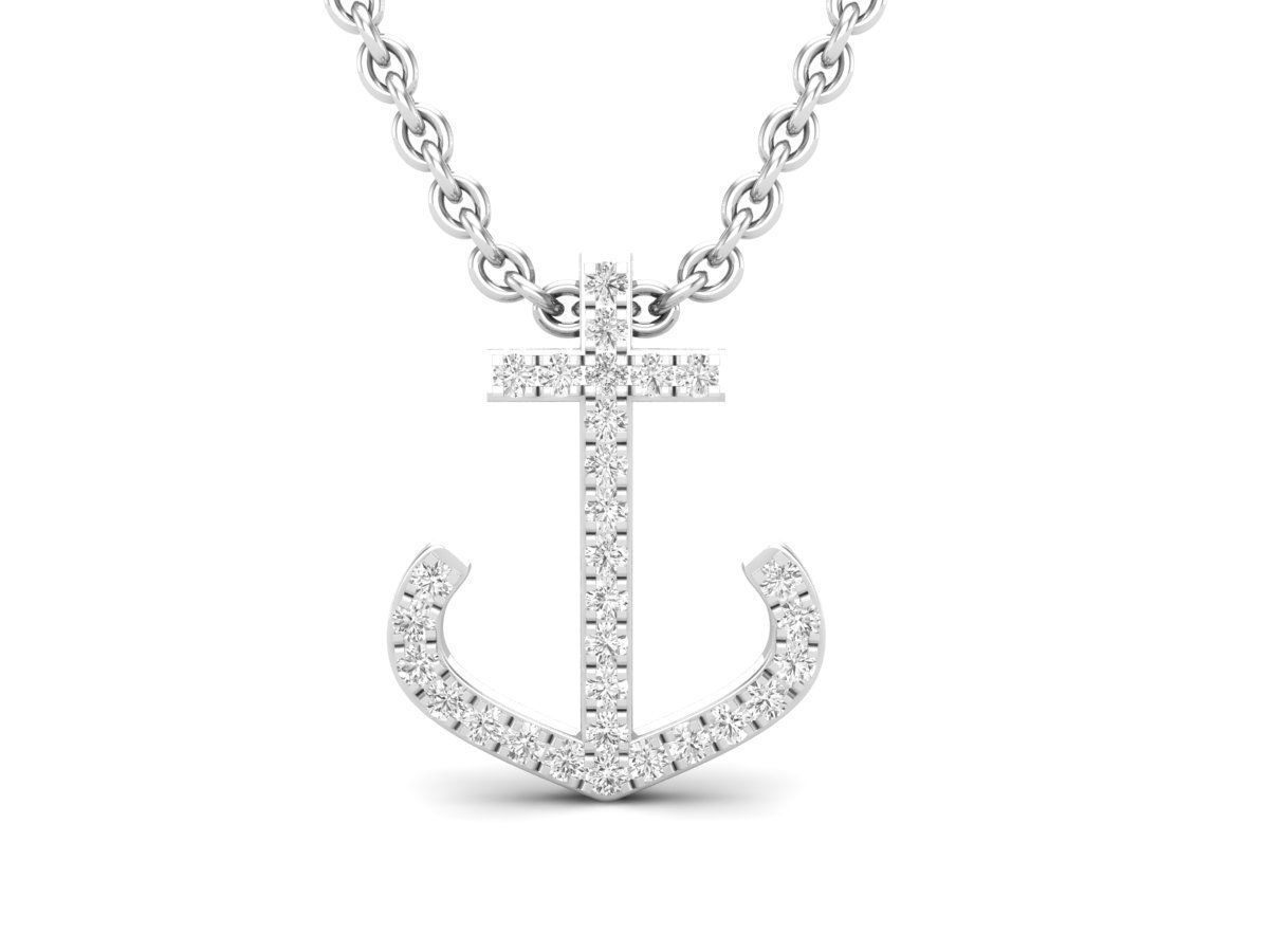 HFS-N041 (5) Sparkling Anchor Silver Necklace with a gleaming anchor pendant