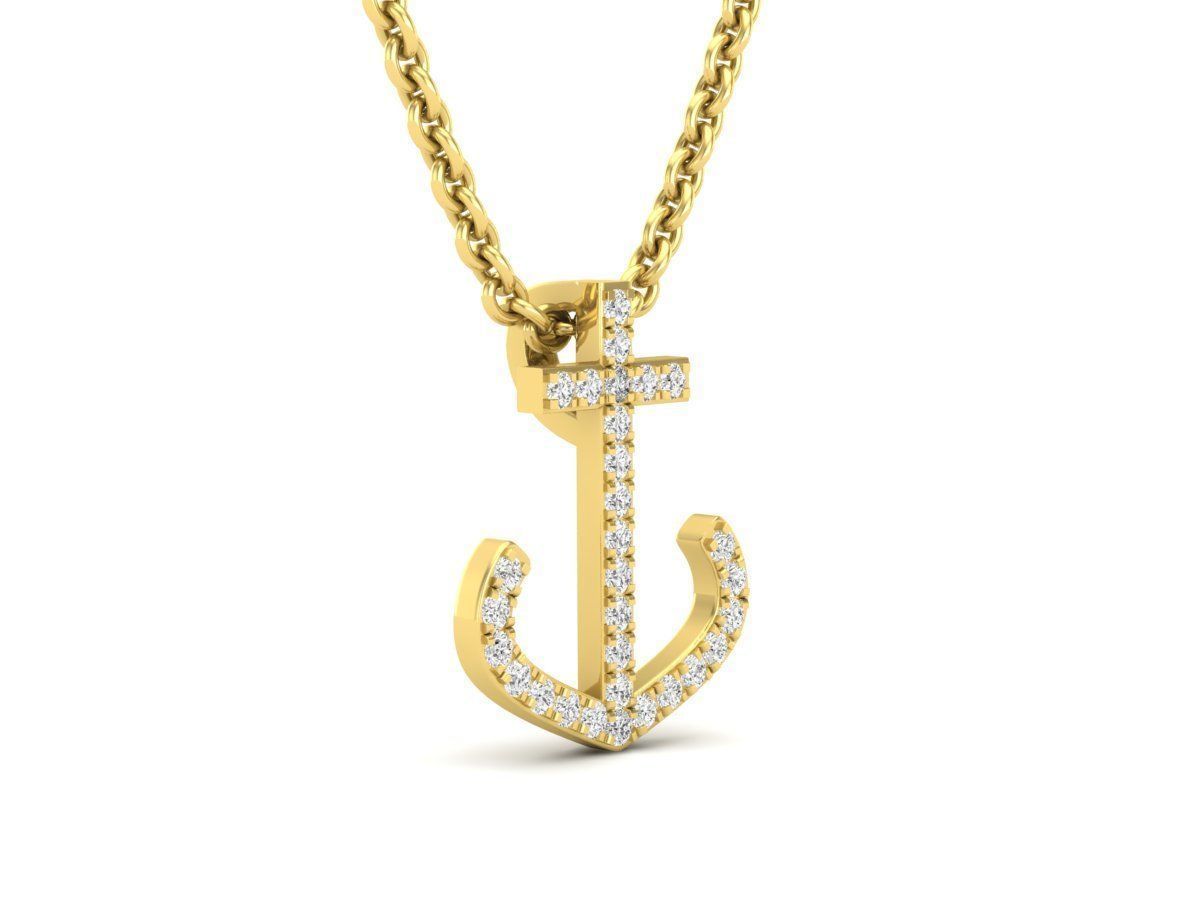 HFS-N041 (9) Sparkling Anchor Silver Necklace with a gleaming anchor pendant