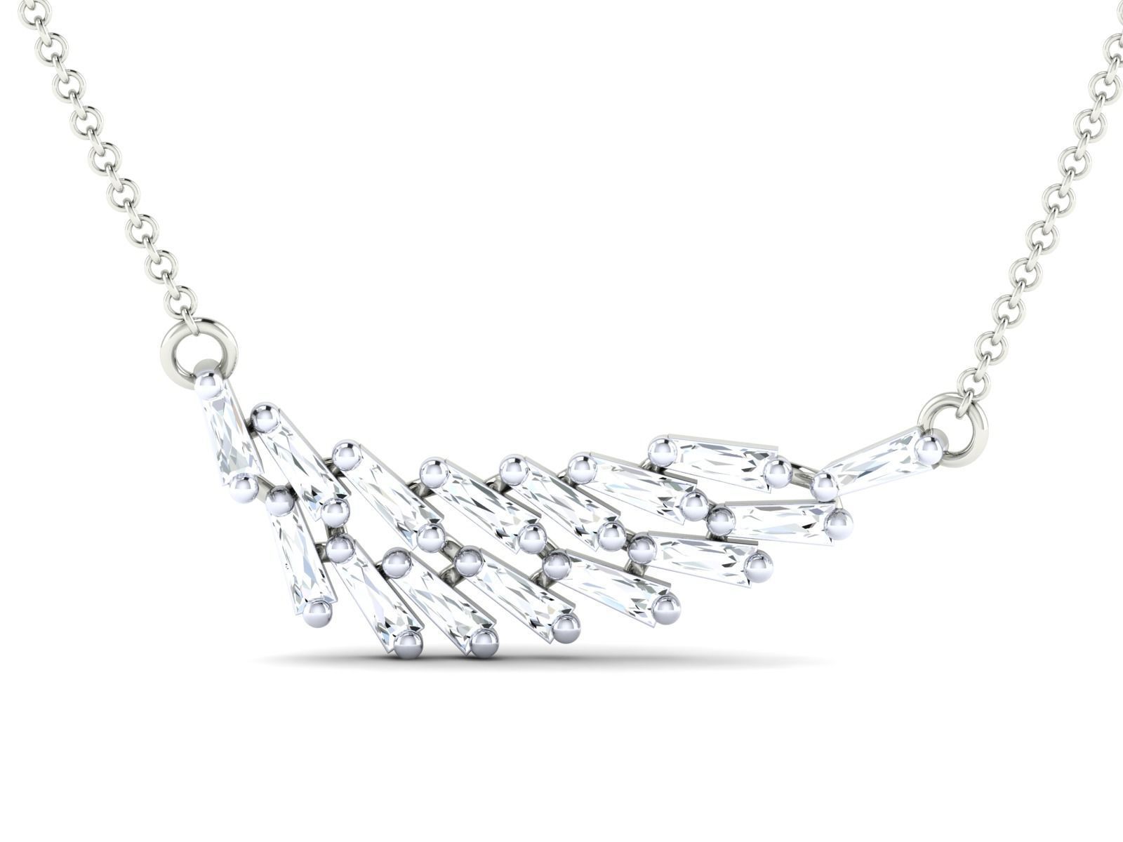 Glittering Silver Feather Necklace featuring a sleek, feather-inspired design with a polished silver finish.
