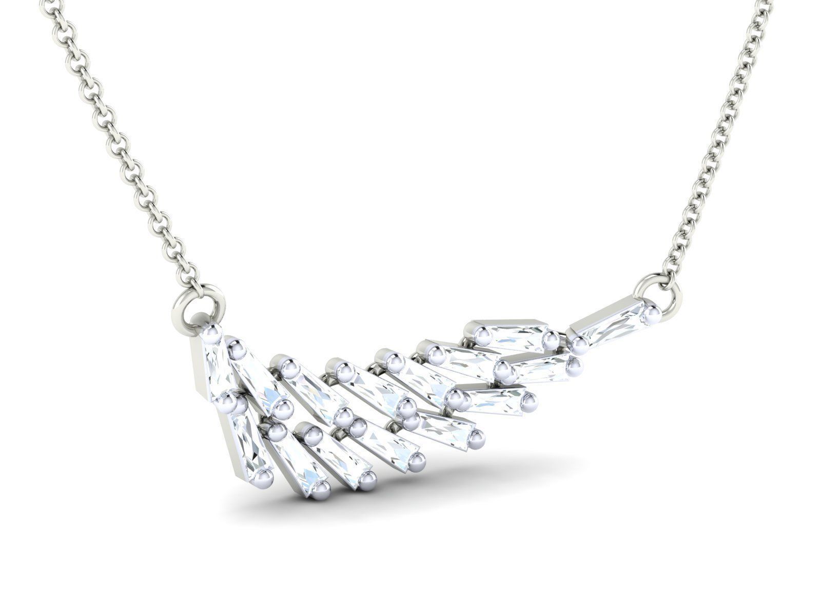 Glittering Silver Feather Necklace featuring a sleek, feather-inspired design with a polished silver finish.