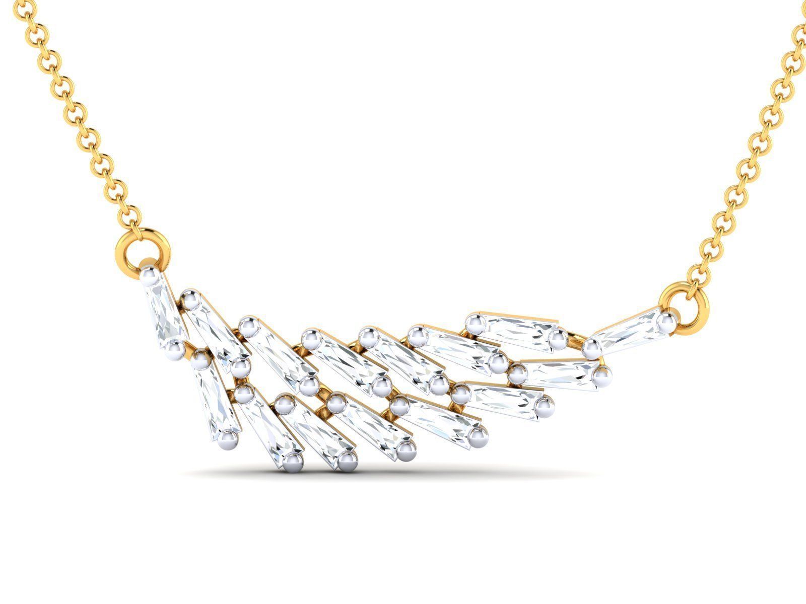 Glittering Silver Feather Necklace featuring a sleek, feather-inspired design with a polished silver finish.