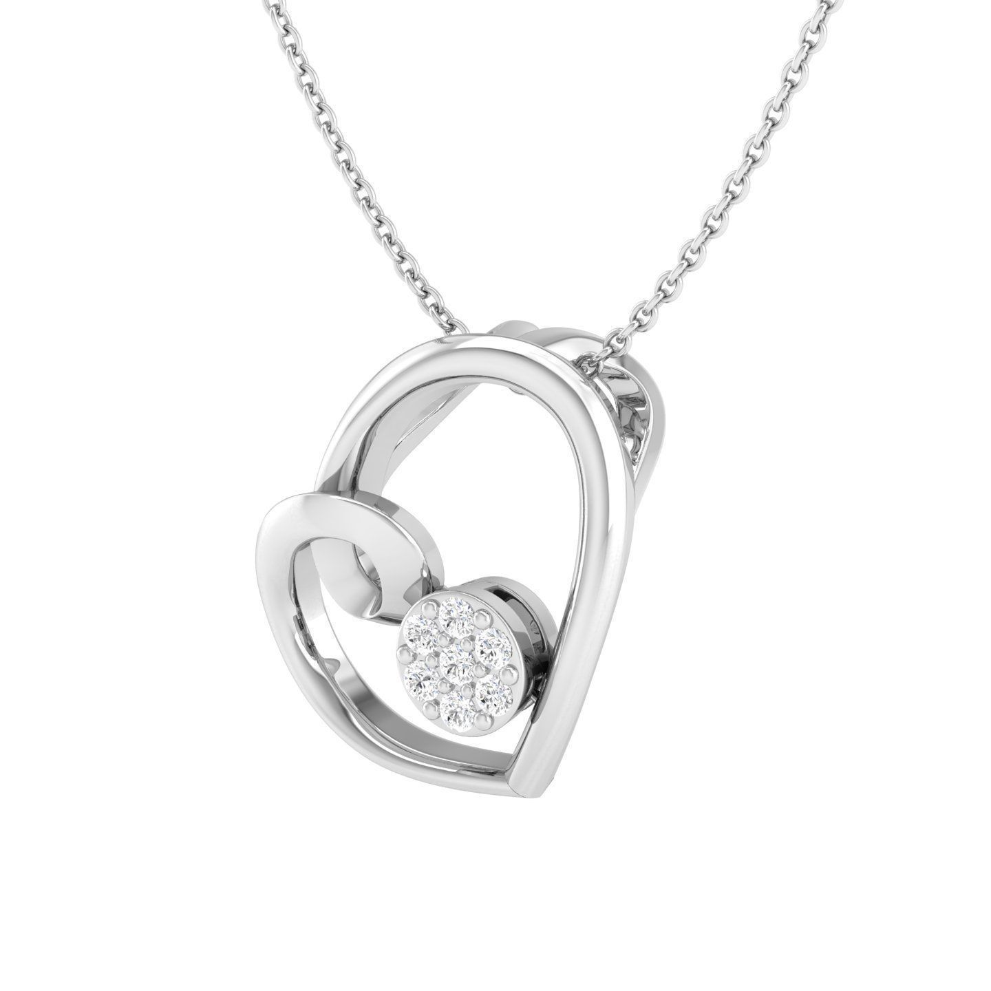 Close-up of Sparkling Heart Circle Necklace with a heart-shaped silver pendant and a sparkling circular accent on a delicate chain.