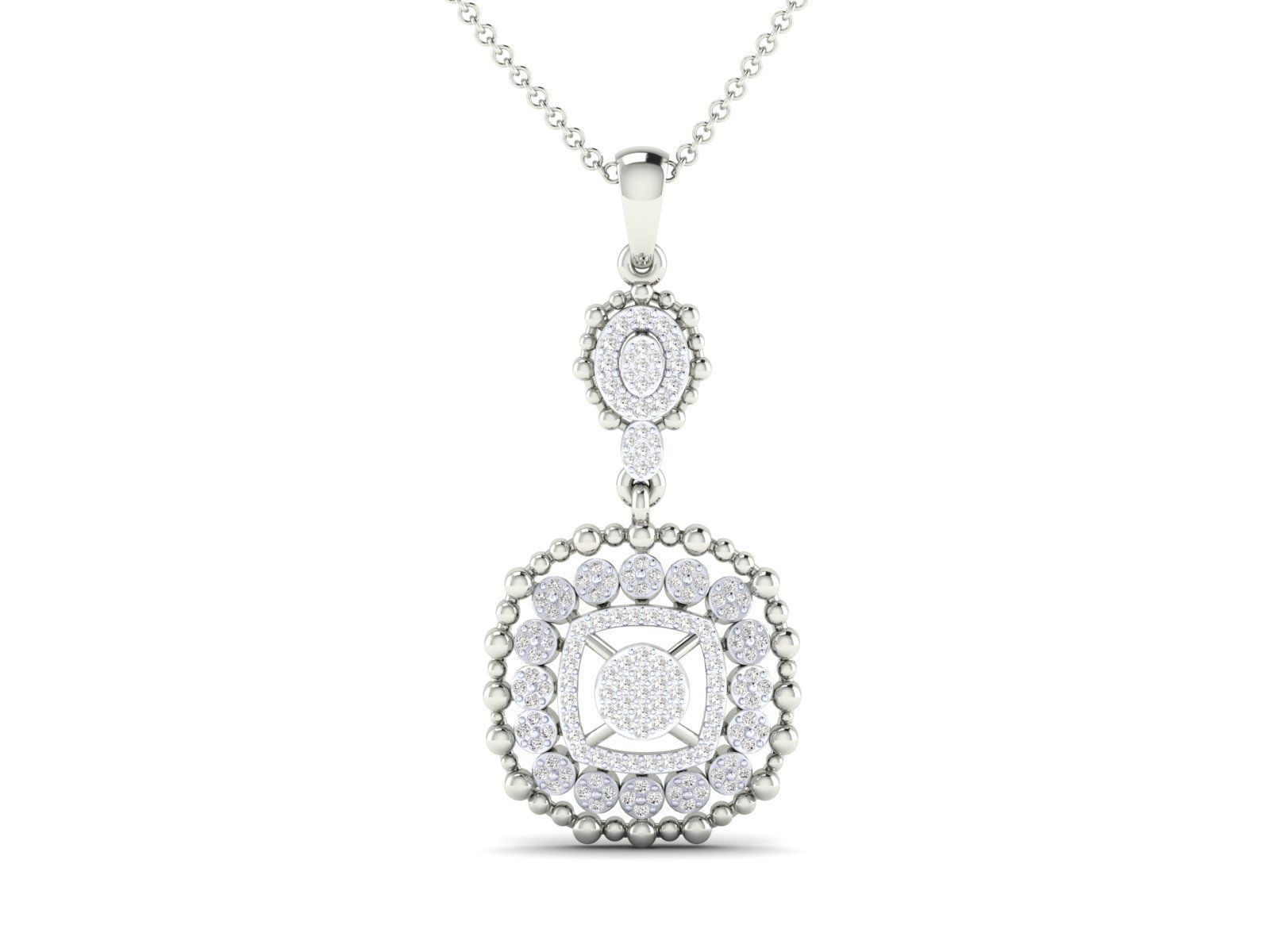 Radiant Silver Geometric Necklace with intricate layered design.