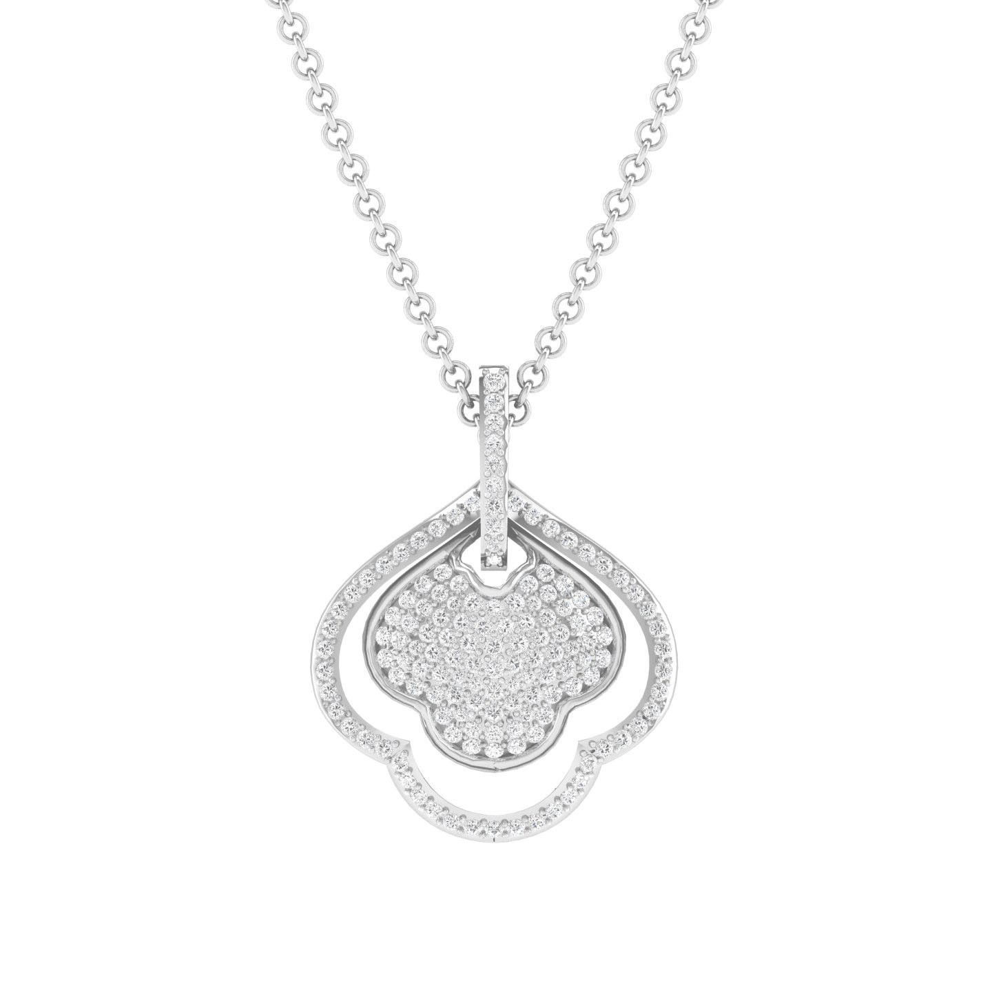 HFS-N052 (10) Ornate Petal Silver Necklace with intricate petal design and sparkling details.