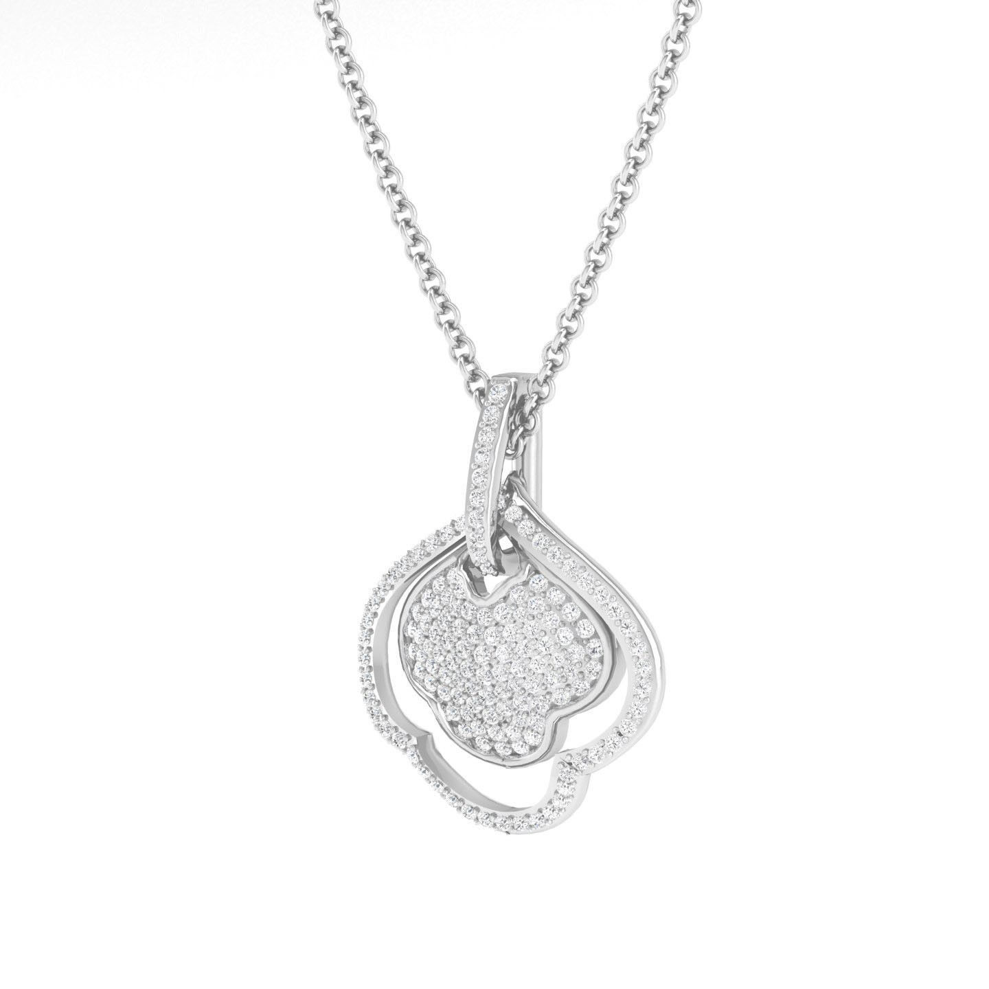 HFS-N052 (2) Ornate Petal Silver Necklace with intricate petal design and sparkling details.