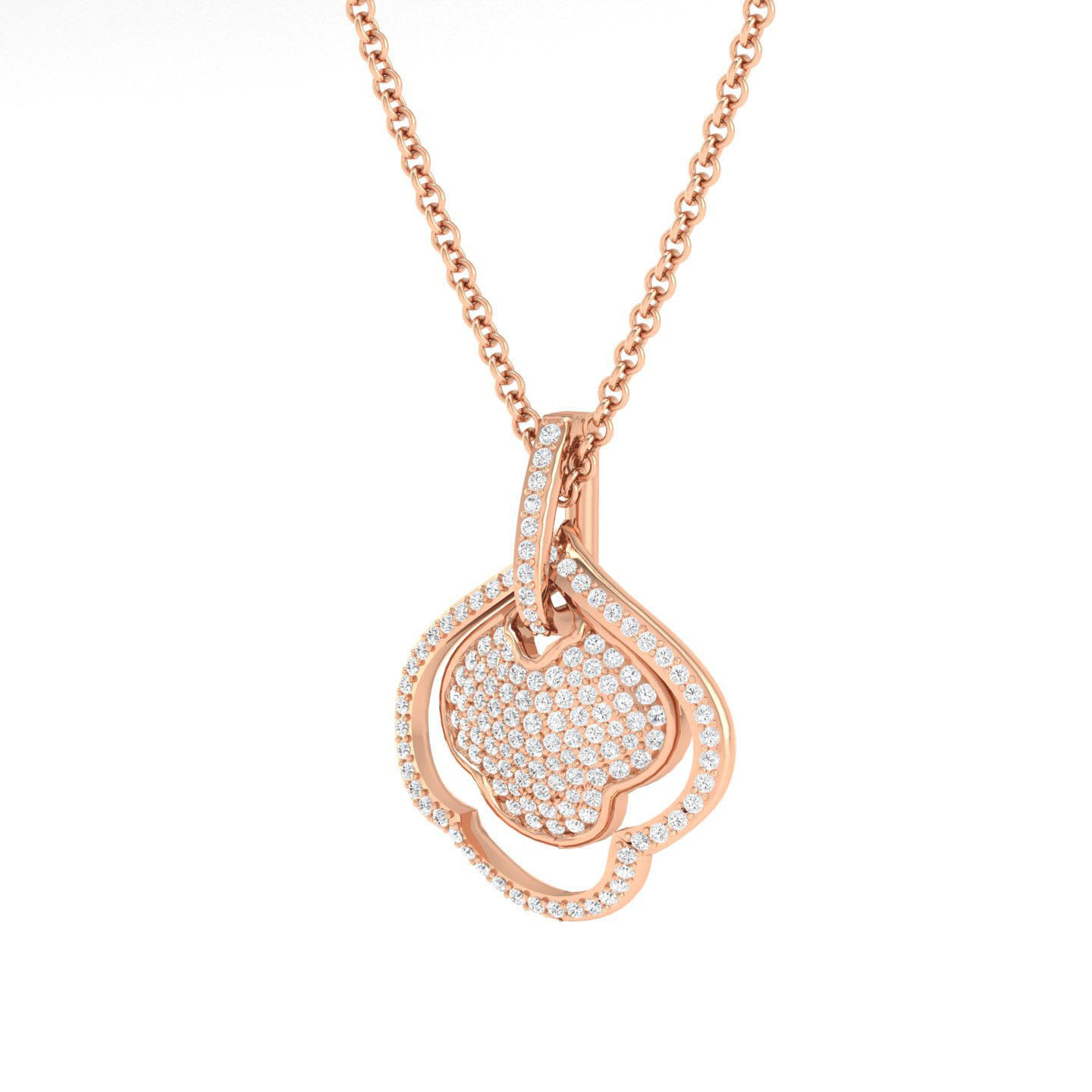HFS-N052 (4) Ornate Petal Silver Necklace with intricate petal design and sparkling details.
