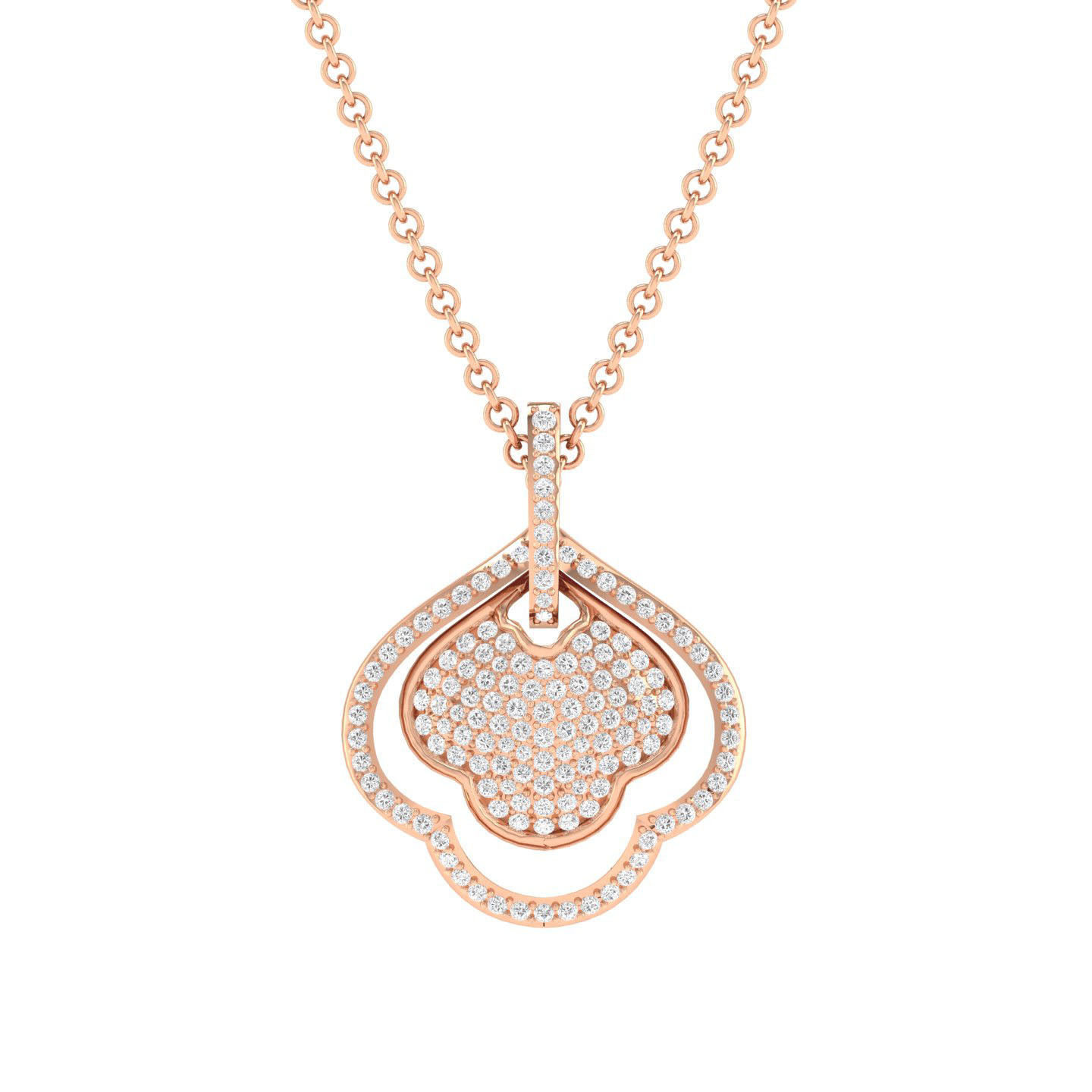 HFS-N052 (6) Ornate Petal Silver Necklace with intricate petal design and sparkling details.