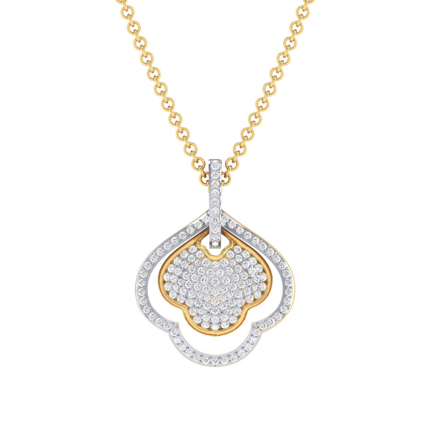 HFS-N052 (8) Ornate Petal Silver Necklace with intricate petal design and sparkling details.