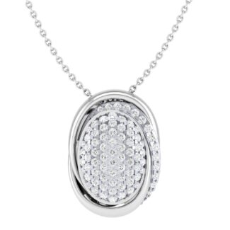 Radiant Silver Oval Necklace with a sparkling oval-shaped pendant encrusted with shimmering stones.