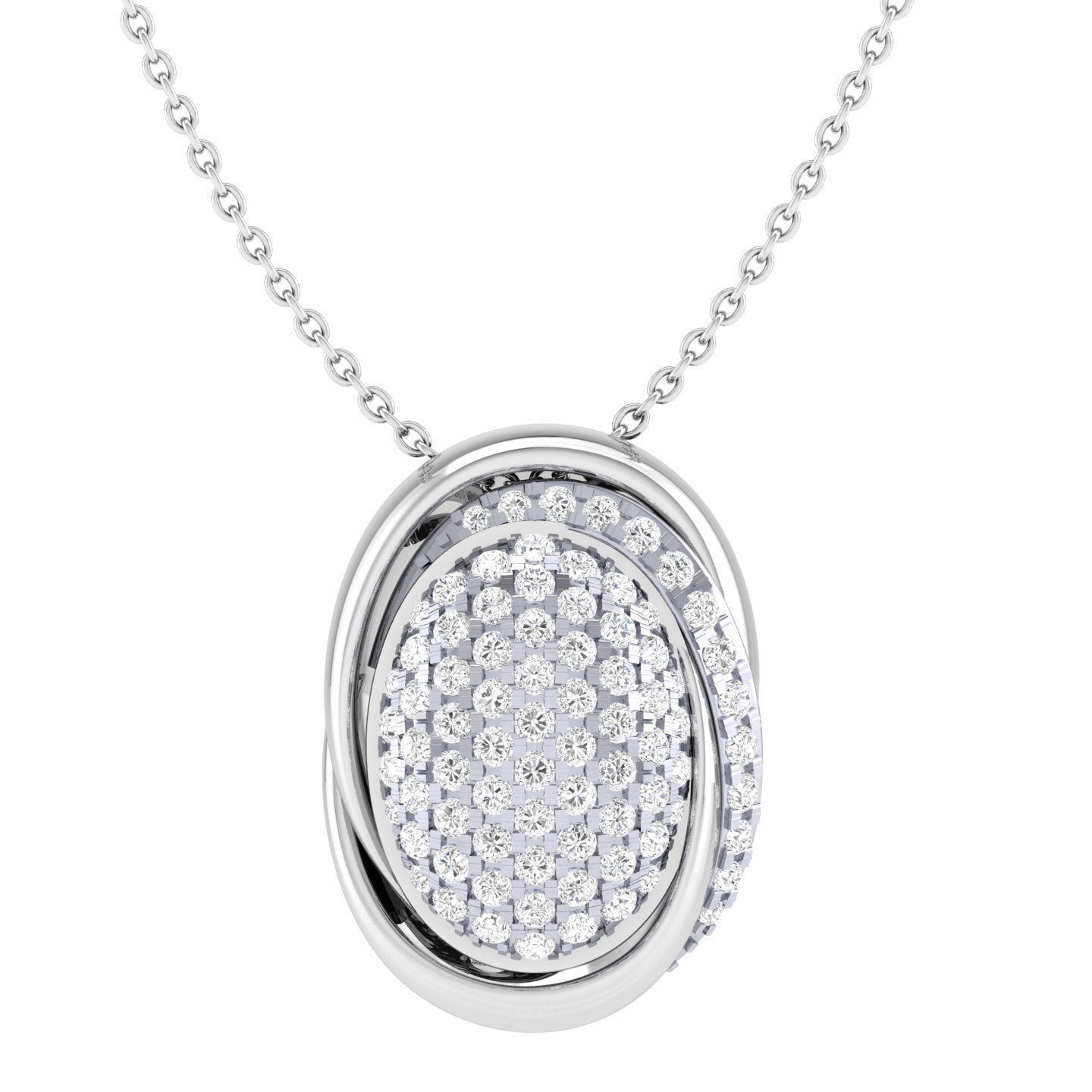 Radiant Silver Oval Necklace with a sparkling oval-shaped pendant encrusted with shimmering stones.