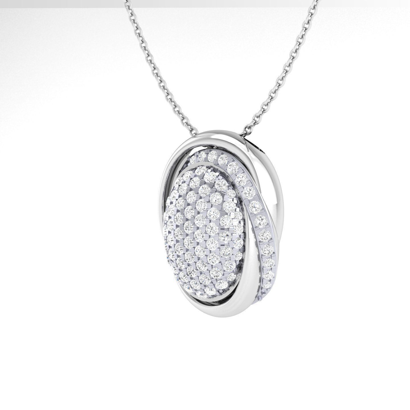 Radiant Silver Oval Necklace with a sparkling oval-shaped pendant encrusted with shimmering stones.