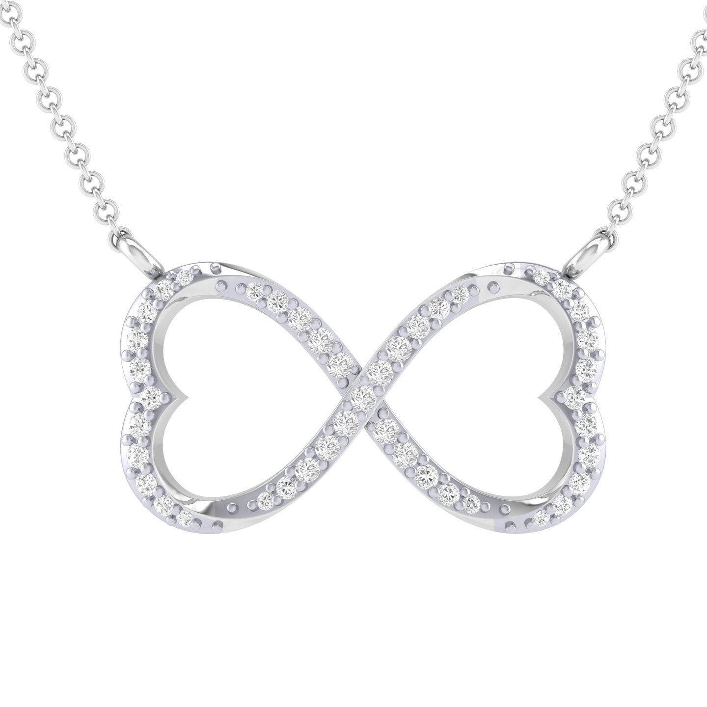 Sparkling Infinity Heart Necklace featuring an intertwined heart and infinity symbol with radiant stones.
