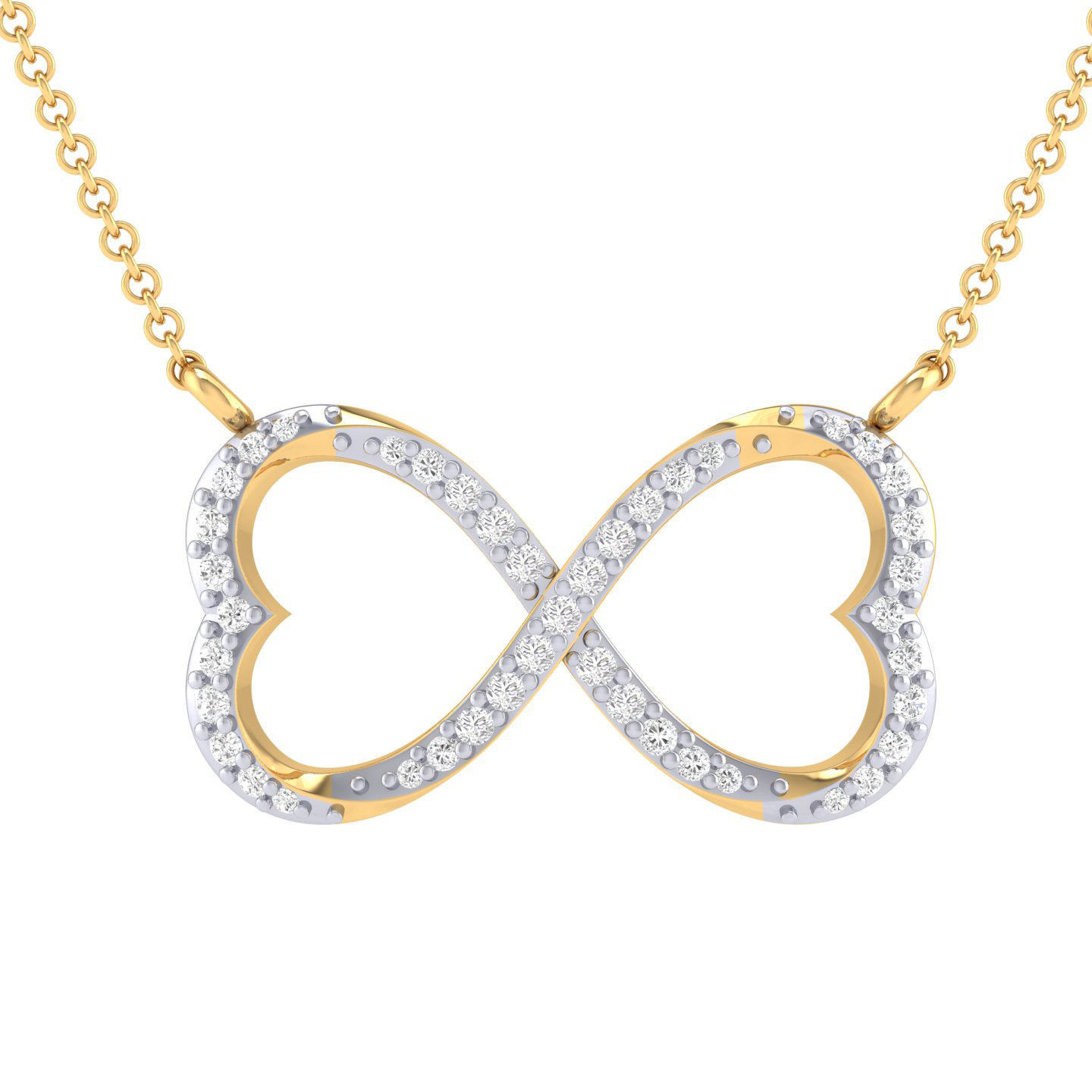Sparkling Infinity Heart Necklace featuring an intertwined heart and infinity symbol with radiant stones.