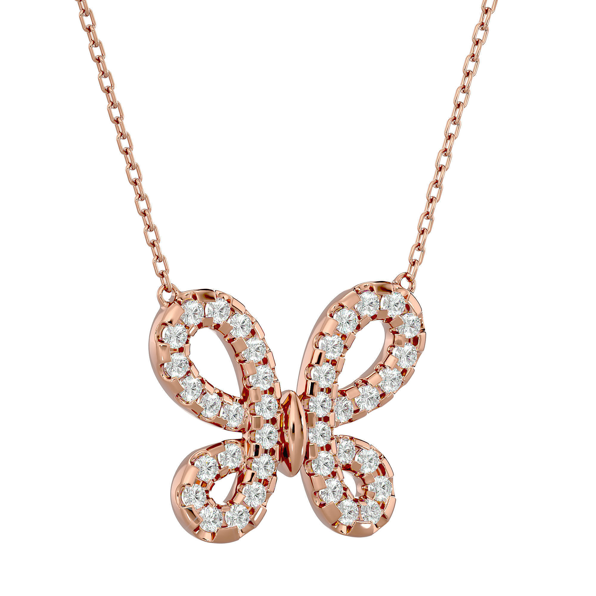 HFS-N059 (1) A delicate silver necklace featuring a butterfly pendant adorned with sparkling stones, capturing light with every movement.
