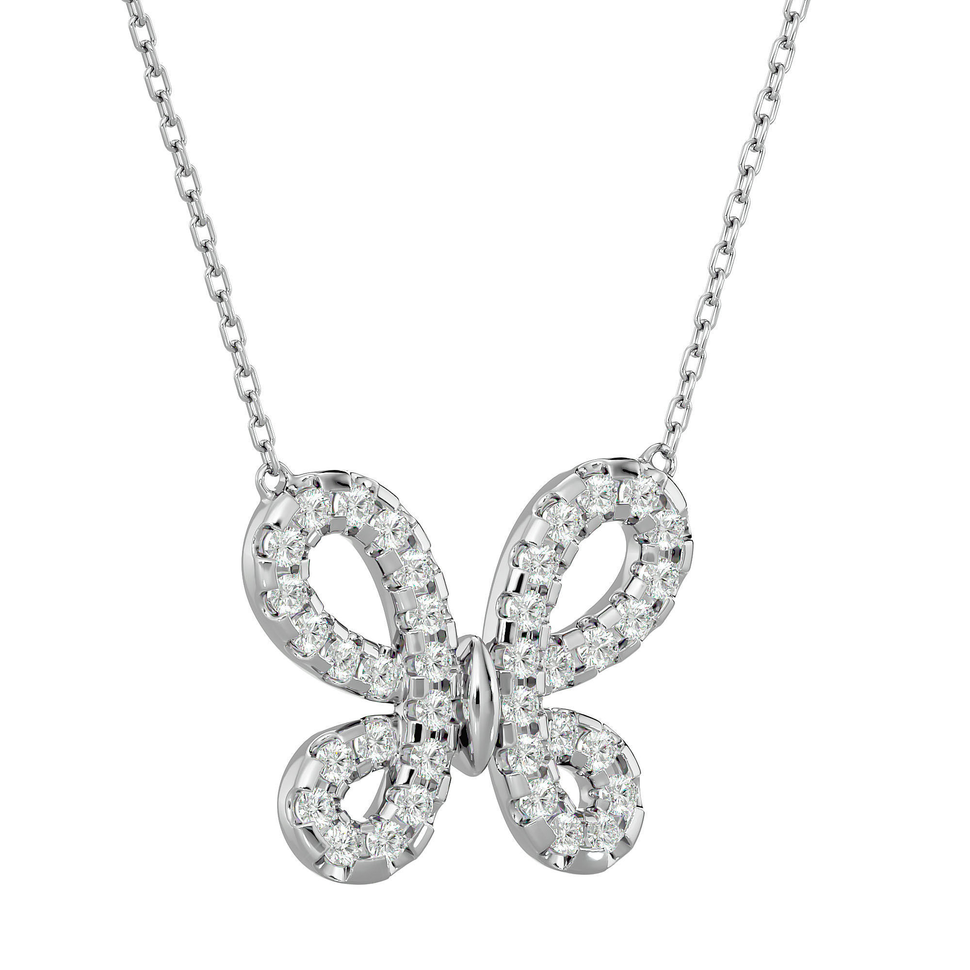 HFS-N059 (4) A delicate silver necklace featuring a butterfly pendant adorned with sparkling stones, capturing light with every movement.