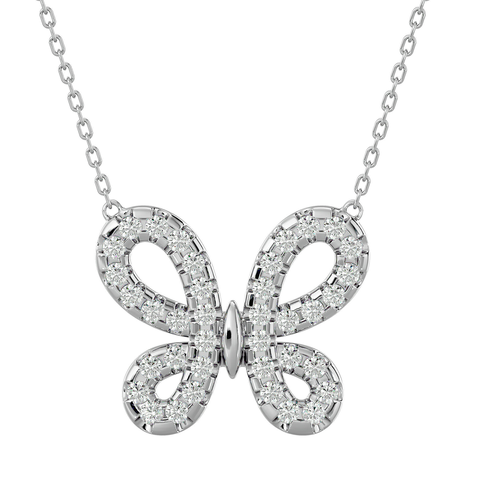 HFS-N059 (6) A delicate silver necklace featuring a butterfly pendant adorned with sparkling stones, capturing light with every movement.