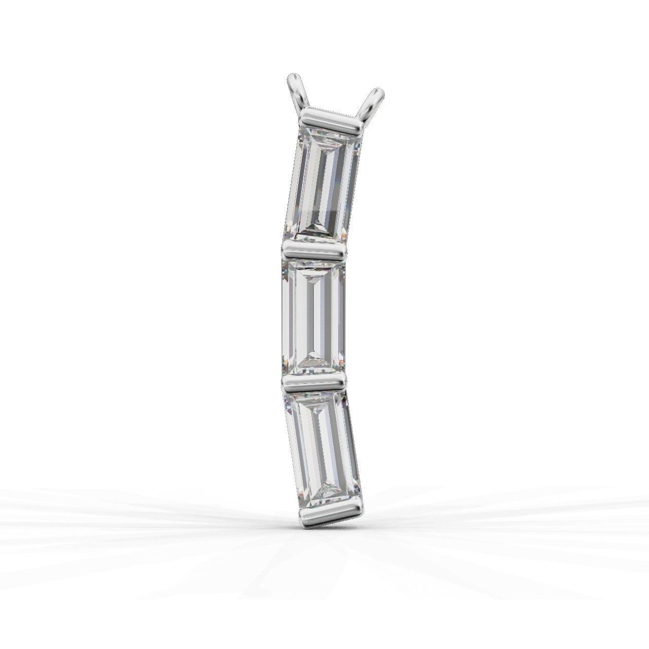 HFS-P016 (11) Baguette Sparkle Silver Pendant with three sparkling stones.