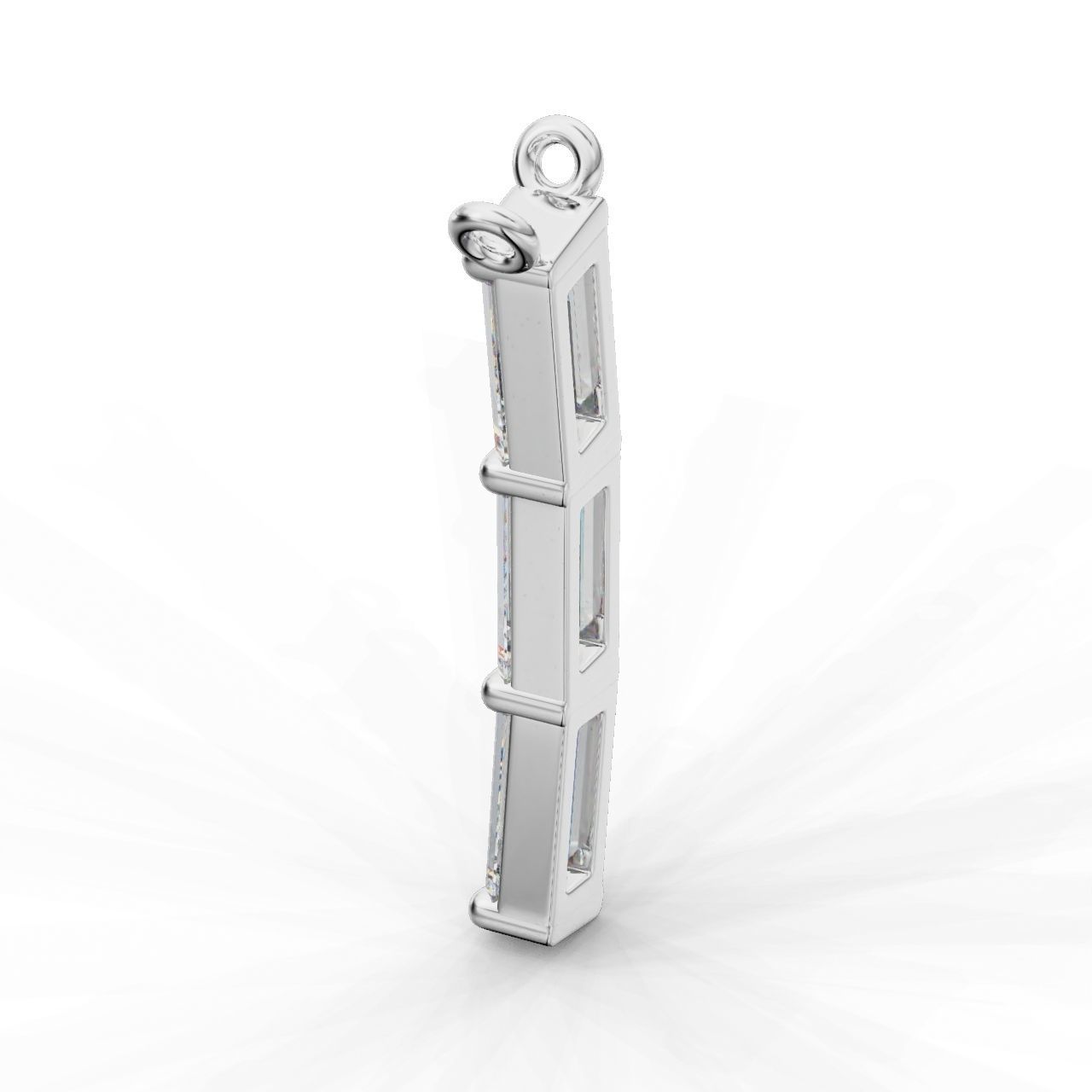 HFS-P016 (13) Baguette Sparkle Silver Pendant with three sparkling stones.