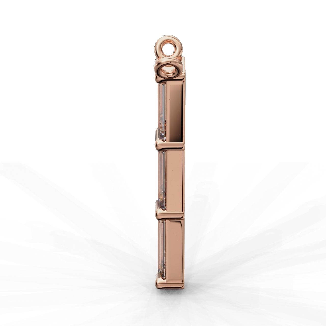 HFS-P016 (17) Baguette Sparkle Silver Pendant with three sparkling stones.