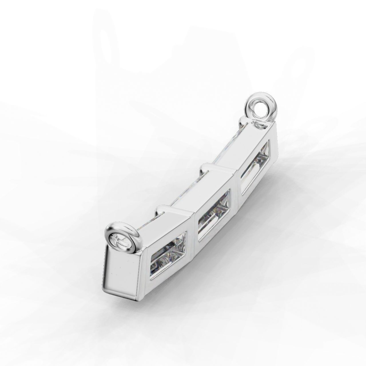 Radiant Baguette Silver Pendant with sleek baguette-cut stones in sterling silver.