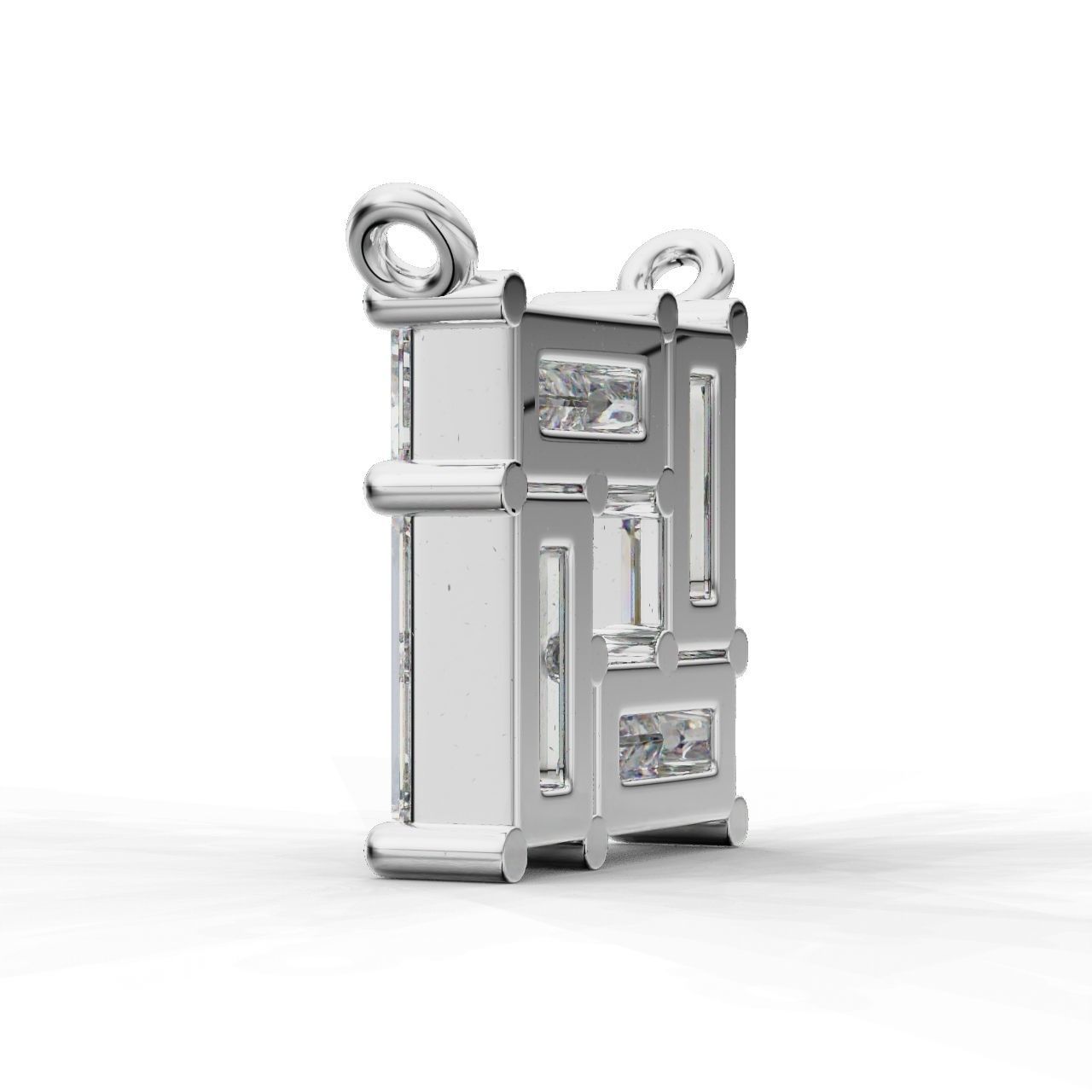 Rectangular Prismatic Silver Pendant with a sleek design and radiant prismatic stone.