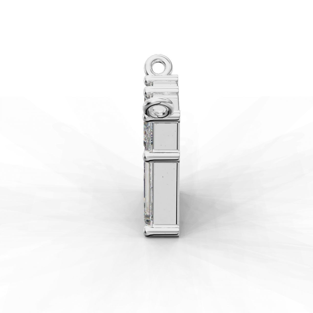 Rectangular Prismatic Silver Pendant with a sleek design and radiant prismatic stone.