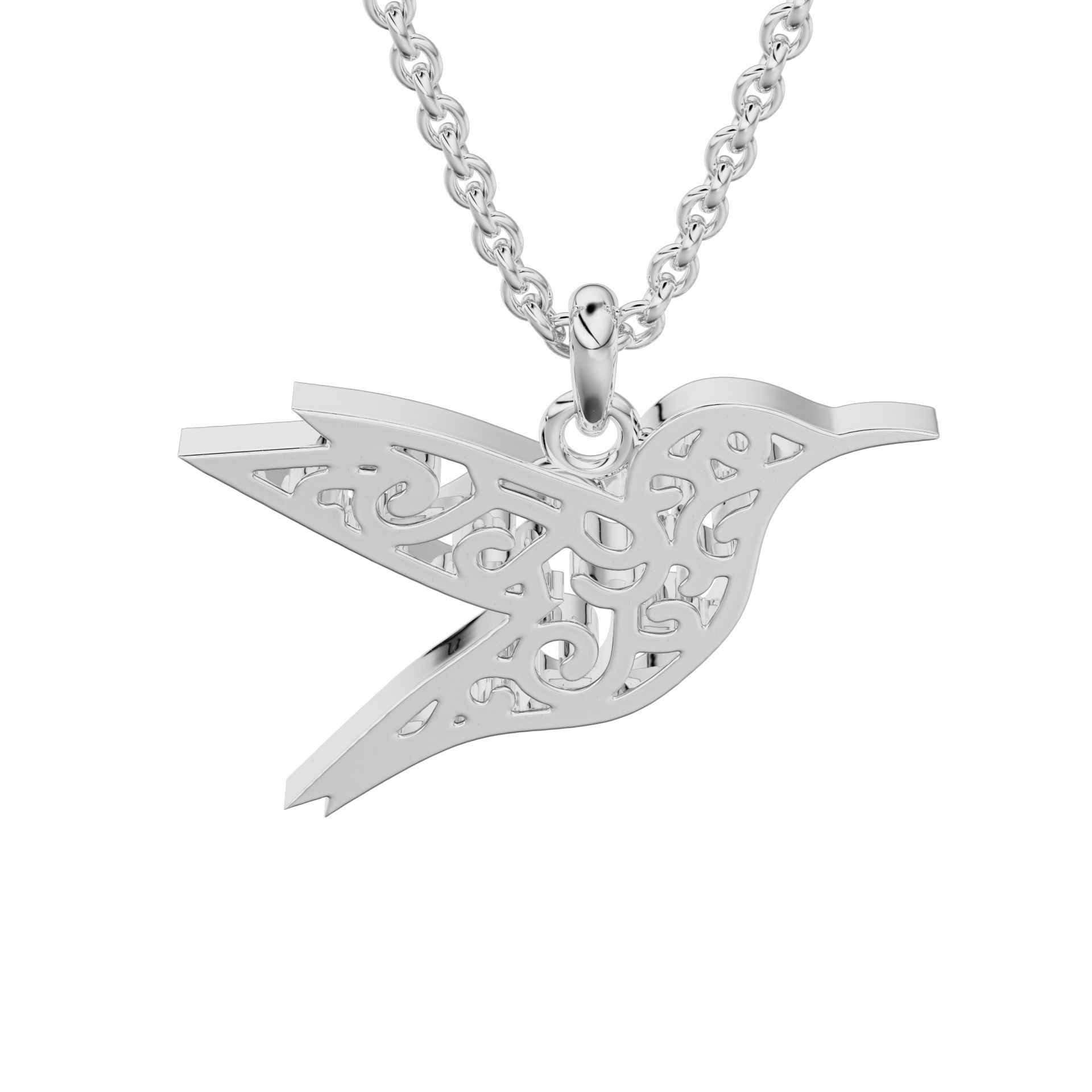 HFS-P022 (2) Elegant bird-shaped silver pendant with intricate cutout design, crafted from high-quality Silver 925.