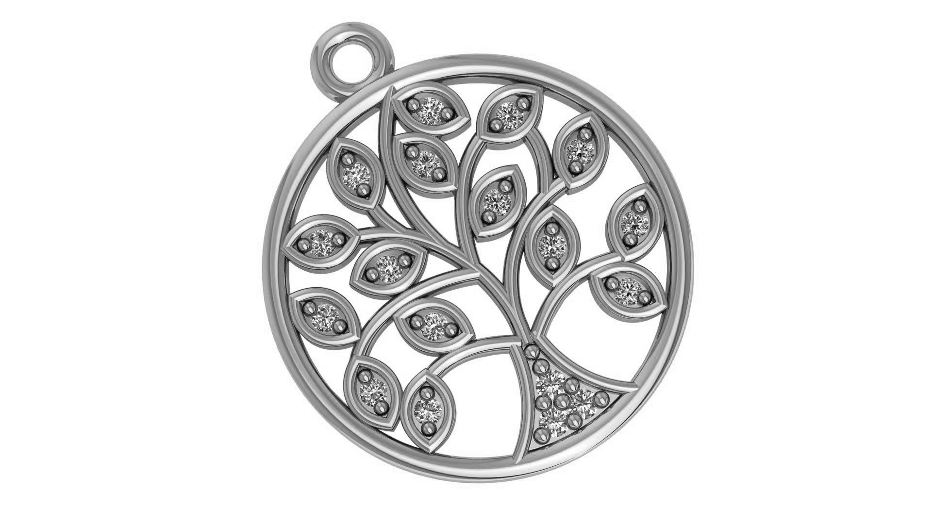 HFS-P039 (3) Elegant silver pendant with tree design and sparkling accents