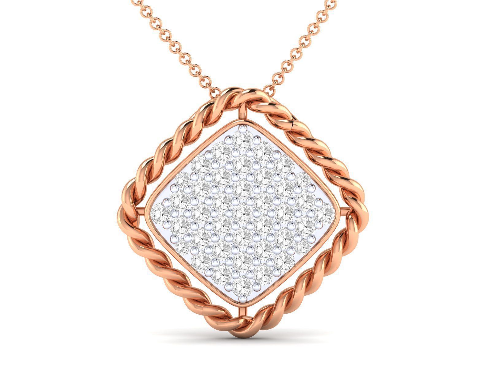 HFS-P029 (3) Twisted Square Silver Pendant with sparkling stones and a unique rope-inspired frame.