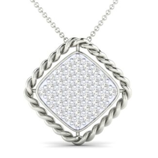 Twisted Square Silver Pendant with sparkling stones and a unique rope-inspired frame.