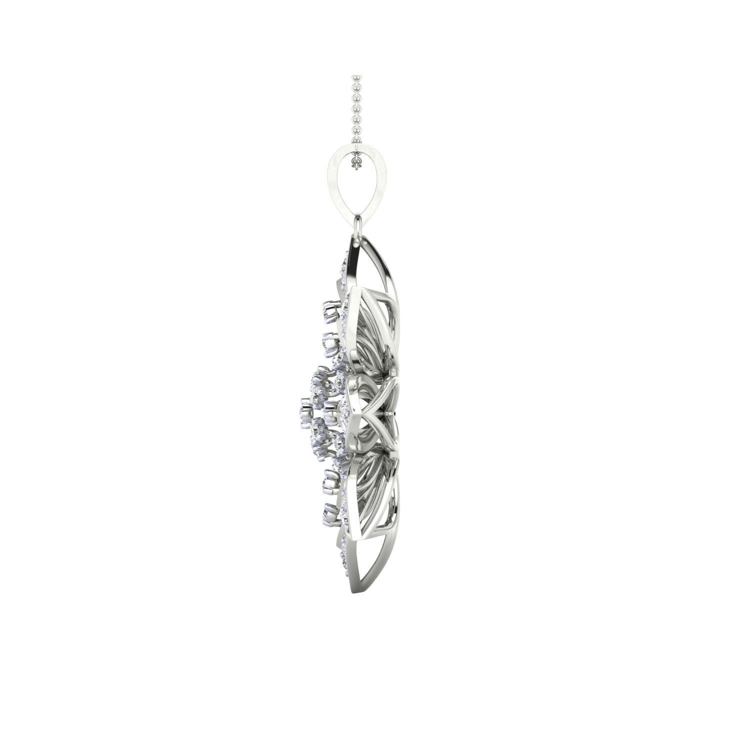 HFS-P032 (1) Floral Sparkle Silver Pendant with a delicate floral design and high-polished finish