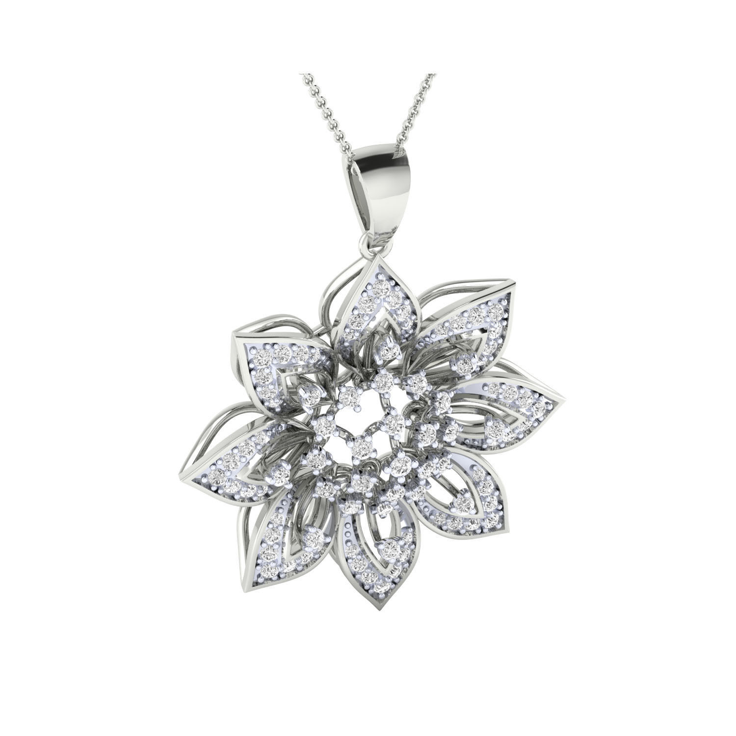 HFS-P032 (6) Floral Sparkle Silver Pendant with a delicate floral design and high-polished finish