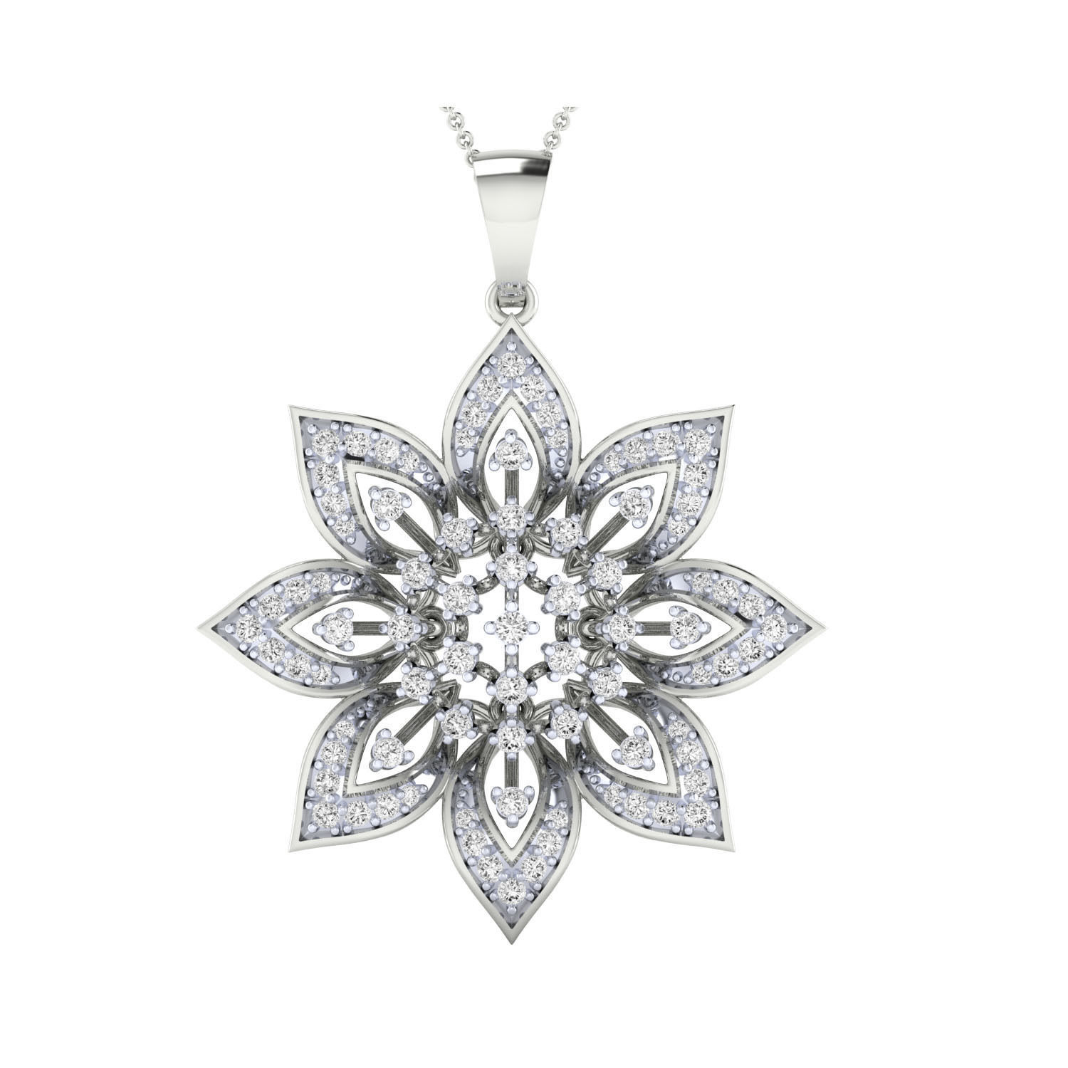 HFS-P032 (9) Floral Sparkle Silver Pendant with a delicate floral design and high-polished finish