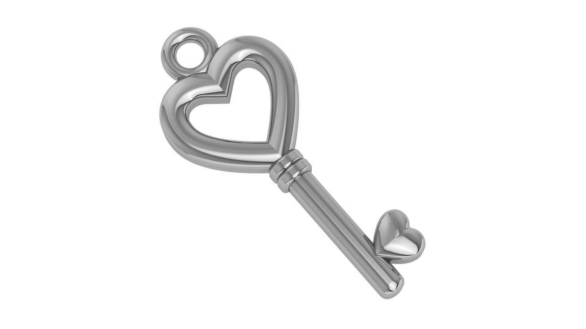 Delicate Tiny Heart Key Silver Pendant crafted from sterling silver 925, featuring a charming heart and key design.