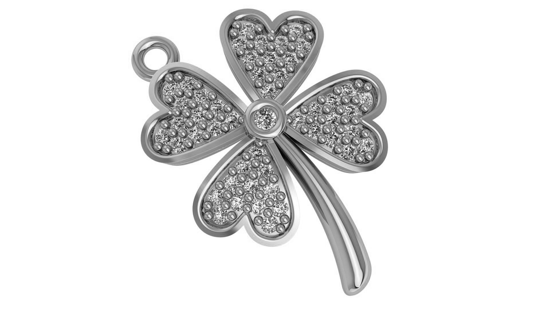 Sparkling Heart Clover Silver Pendant: High-polished Silver 925 with a charming heart and clover design, featuring elegant sparkle and detail.