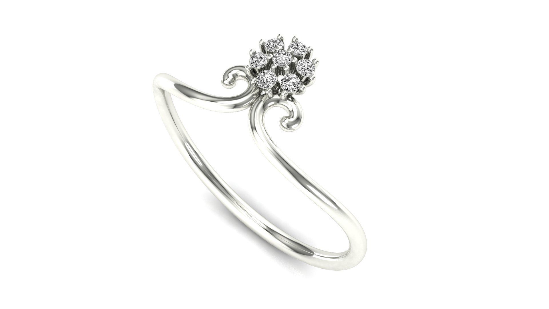 Floral Bloom Silver Ring with a delicate floral design and shimmering stones.