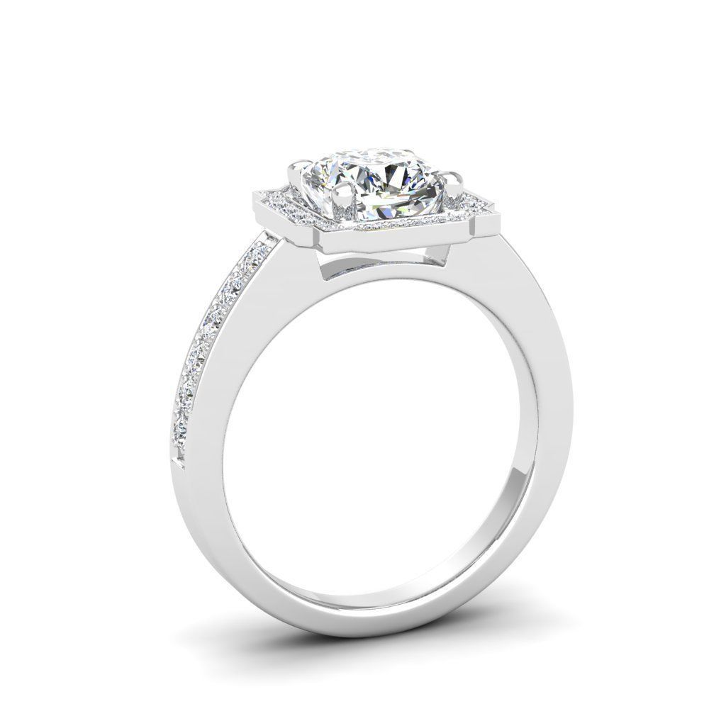 Sparkling Square Halo Ring with cubic zirconia stones in sterling silver
