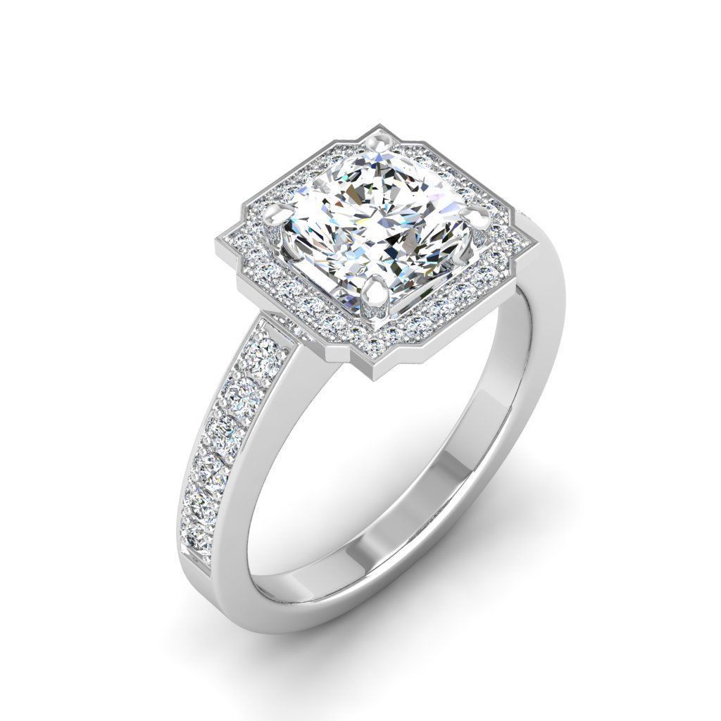 Sparkling Square Halo Ring with cubic zirconia stones in sterling silver