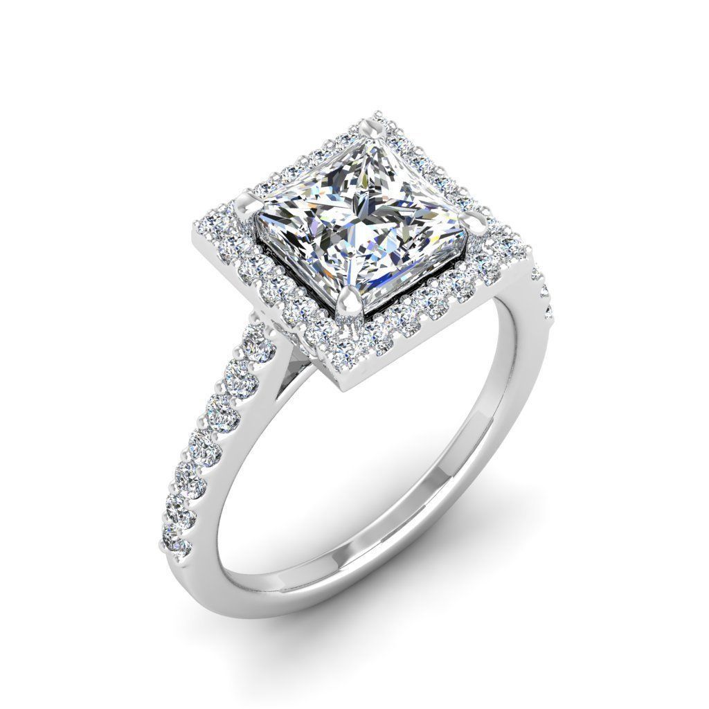 A stunning Silver 925 ring featuring a princess cut stone surrounded by a radiant halo.