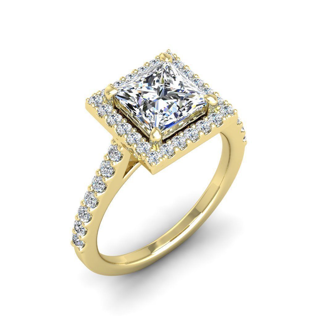 A stunning Silver 925 ring featuring a princess cut stone surrounded by a radiant halo.