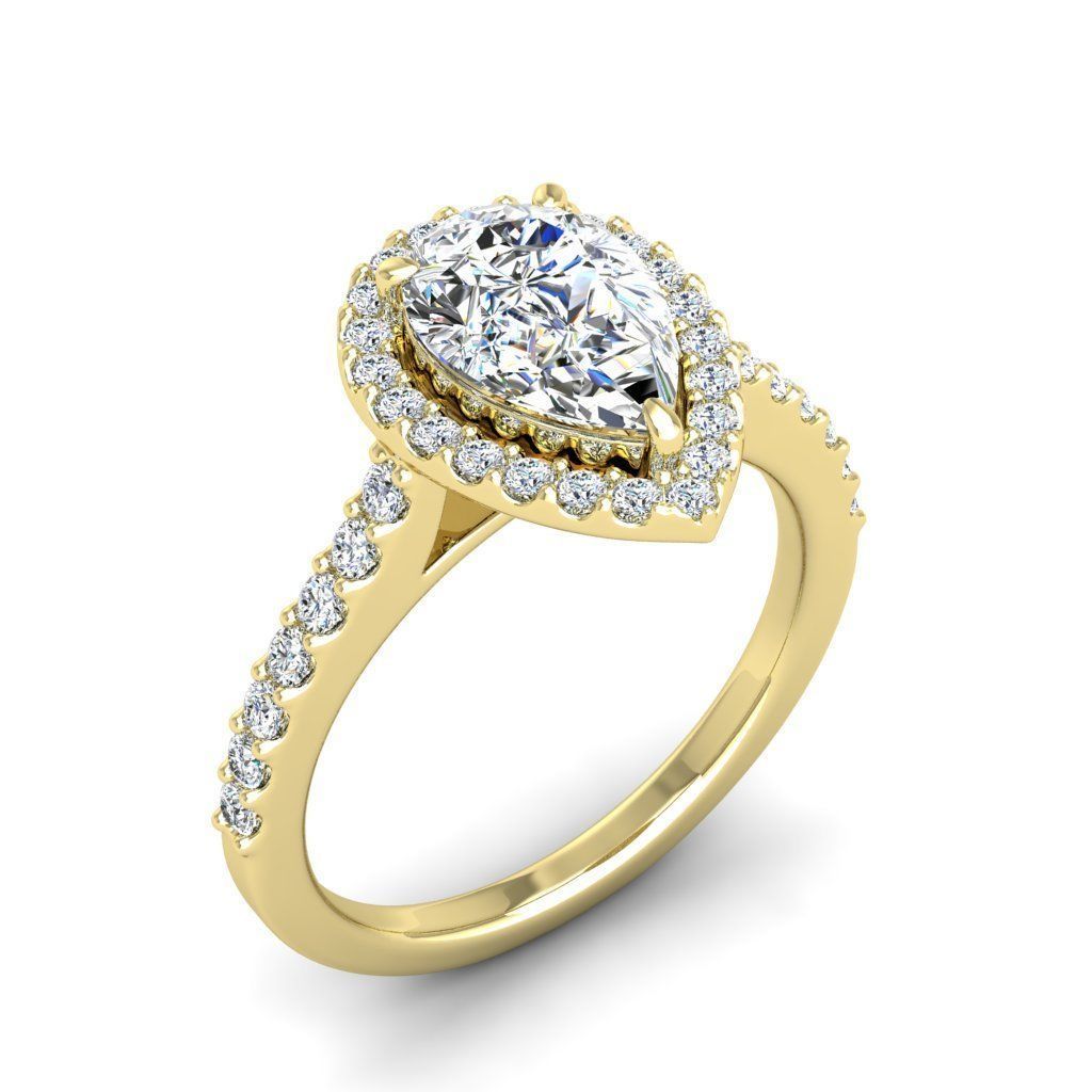 HFS-R064 (2) A stunning Silver 925 ring featuring a pear-shaped cut stone surrounded by a radiant halo.