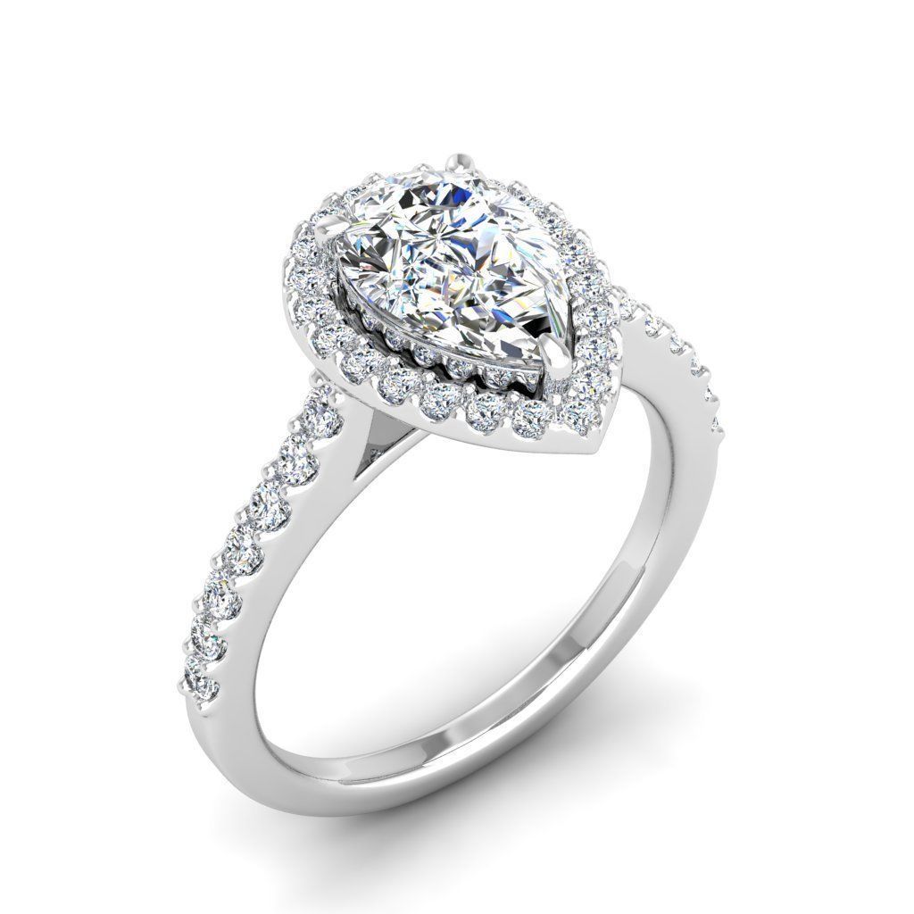 HFS-R064 (4) A stunning Silver 925 ring featuring a pear-shaped cut stone surrounded by a radiant halo.
